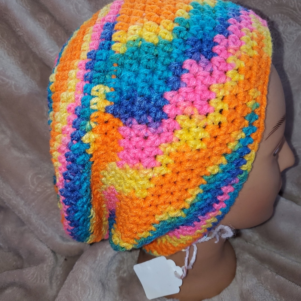 Crocheted adult slouchy beanie hat